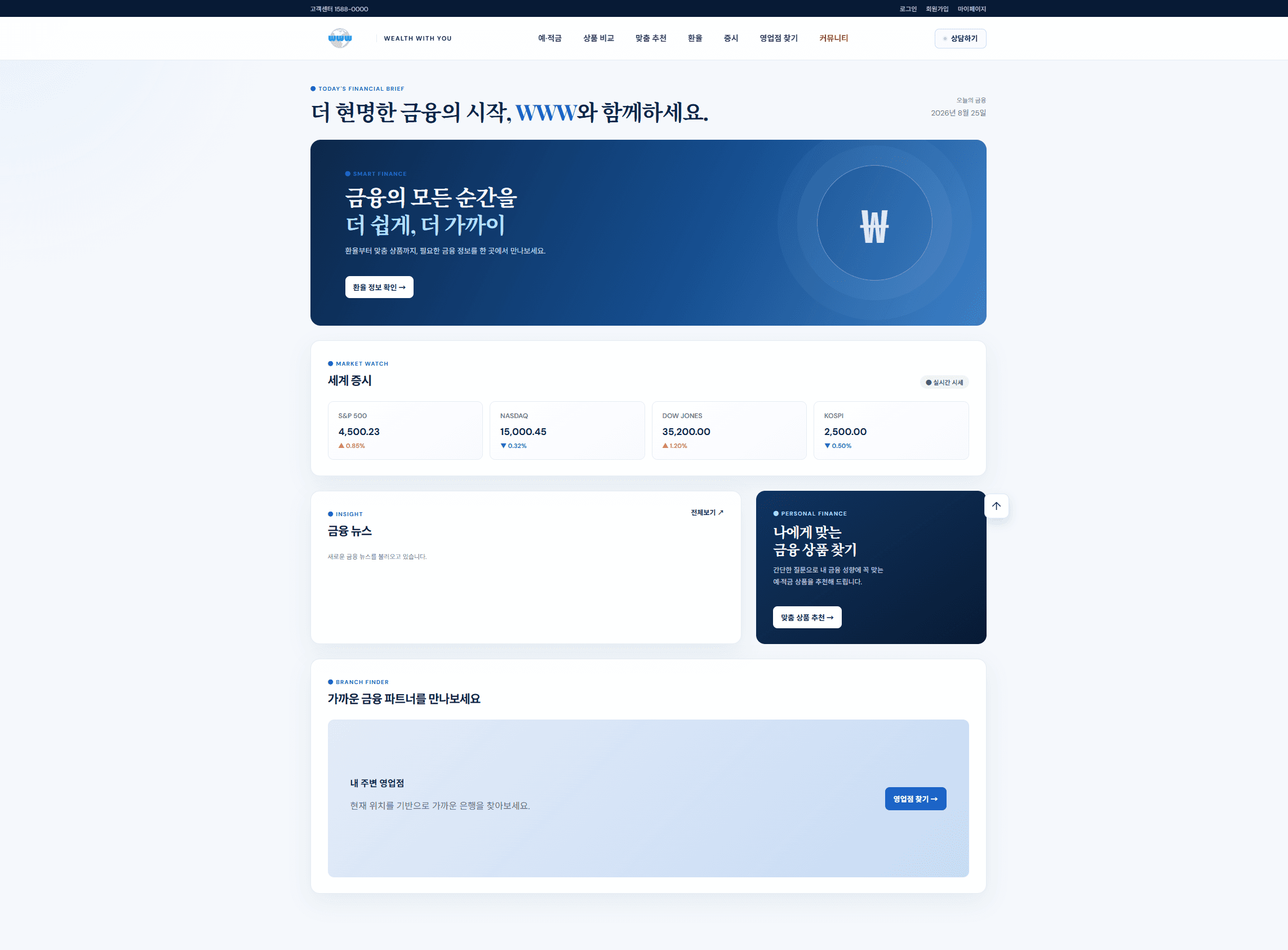 WWW 금융 플랫폼 메인 화면